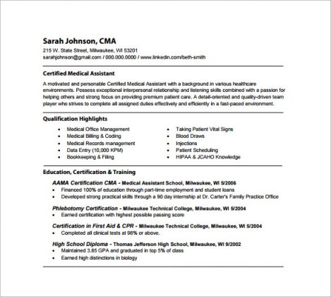 Professional Rma Resume 24 Best Medical Assistant Sample Resume Templates - Wisestep