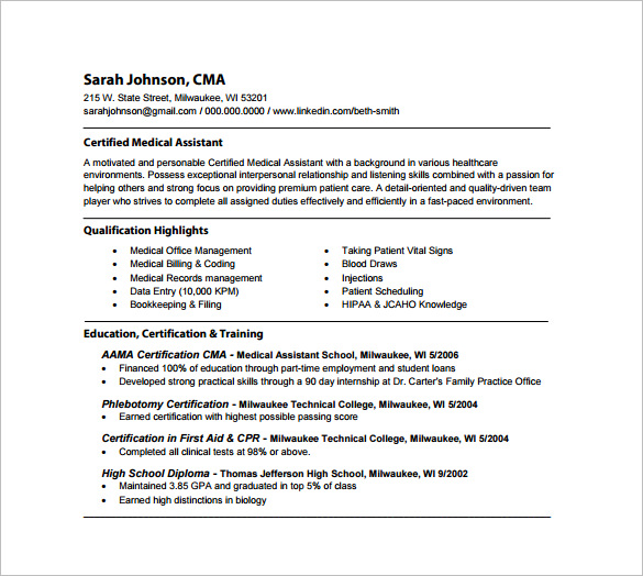 registered medical assistant resume