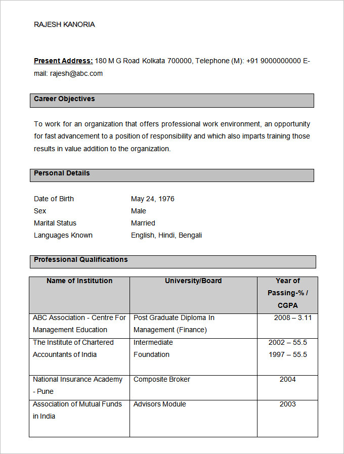 resume format for accountant assistant