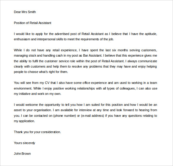 sales assistant cover letter template