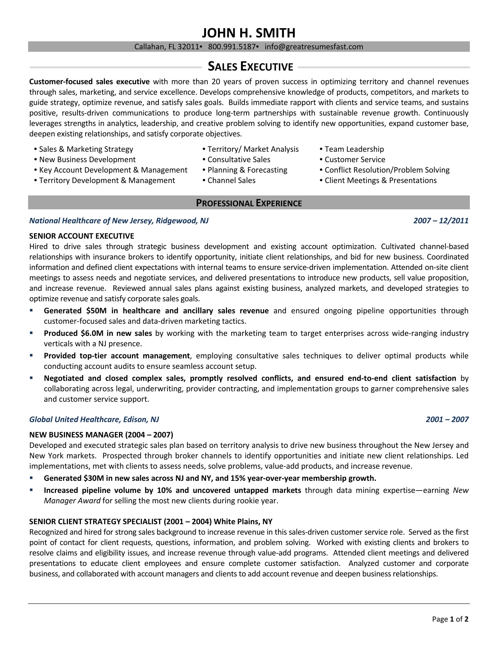 executive summary examples for resume