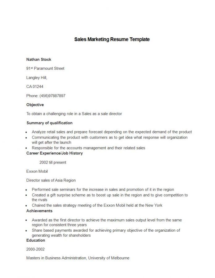 21 Perfect Marketing Resume Templates - Sales Marketing Resume Sample 696x901 