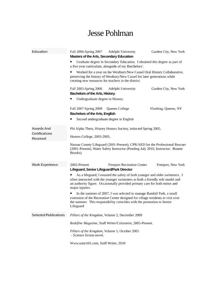 sample lifeguard resume