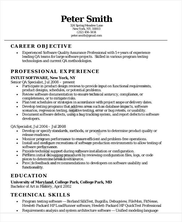 sample resume for quality assurance inspector