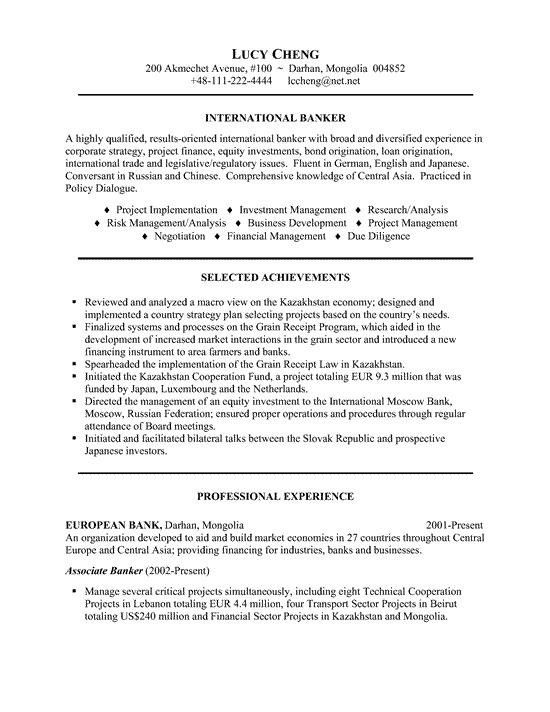 sample resume banker