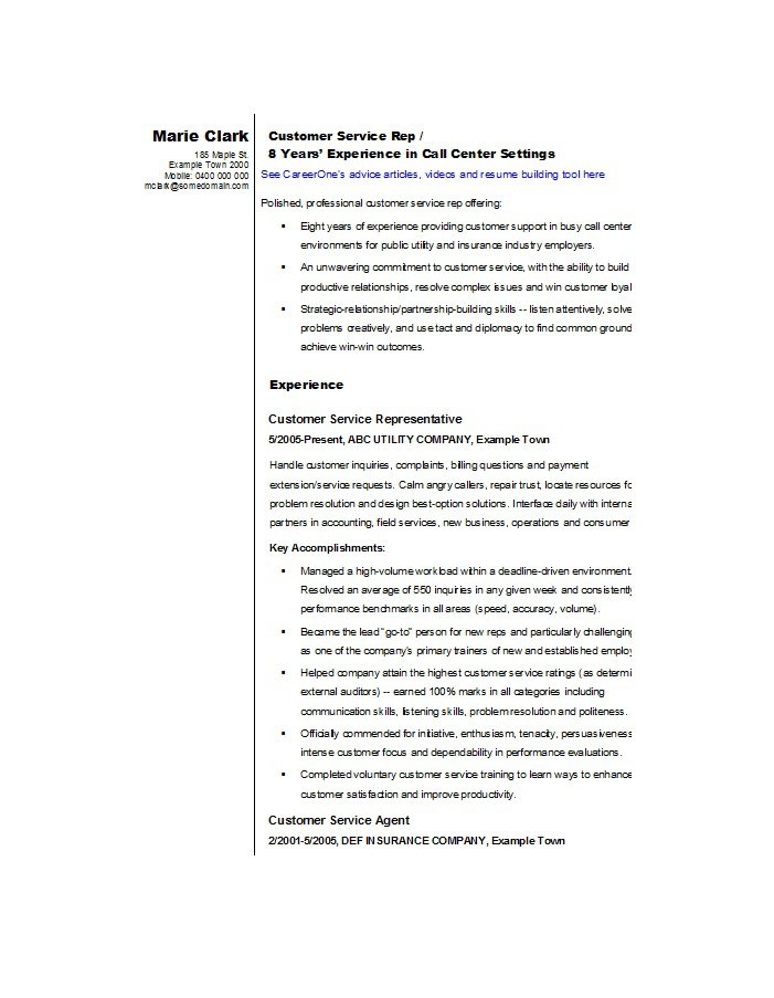 Examples of resume summary for customer service