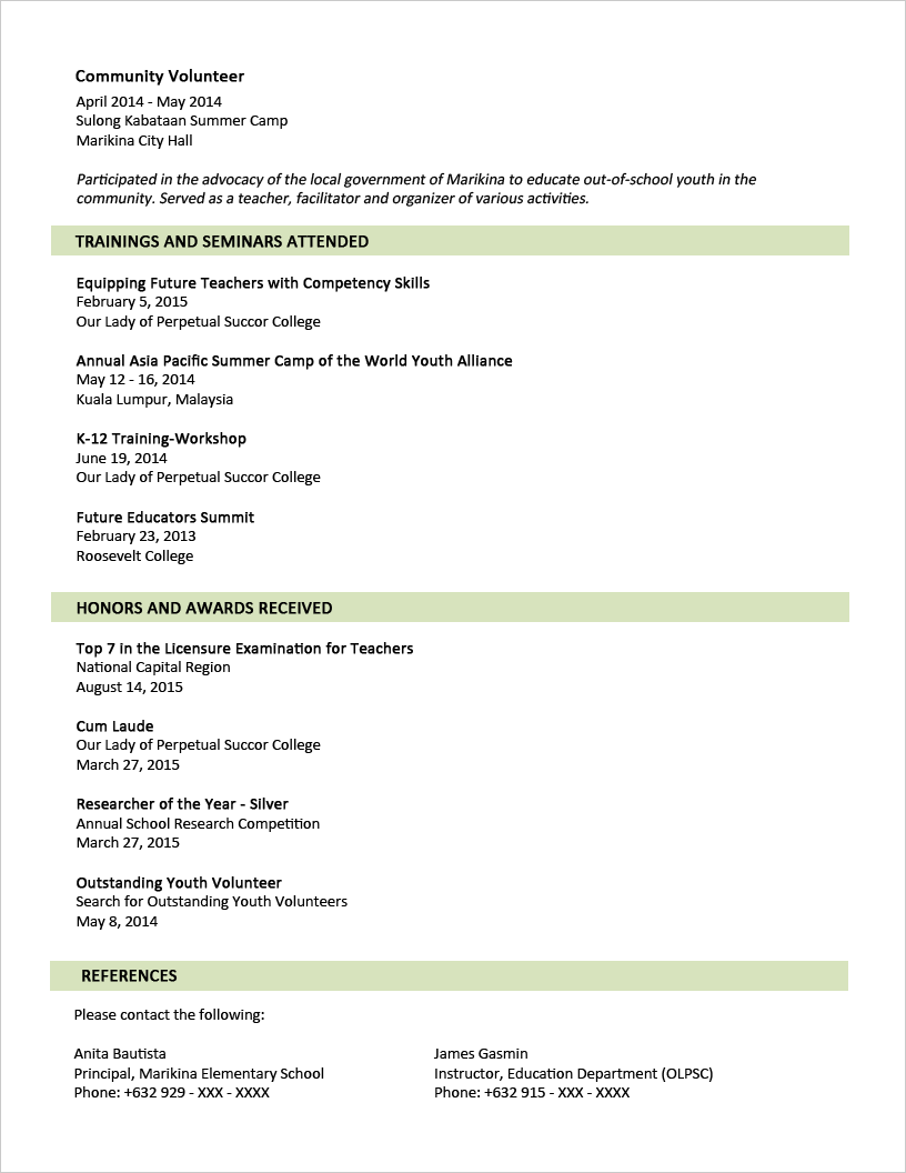 sample resume for fresh graduate