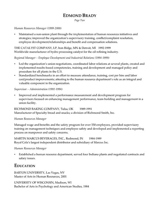 sample resume human resources