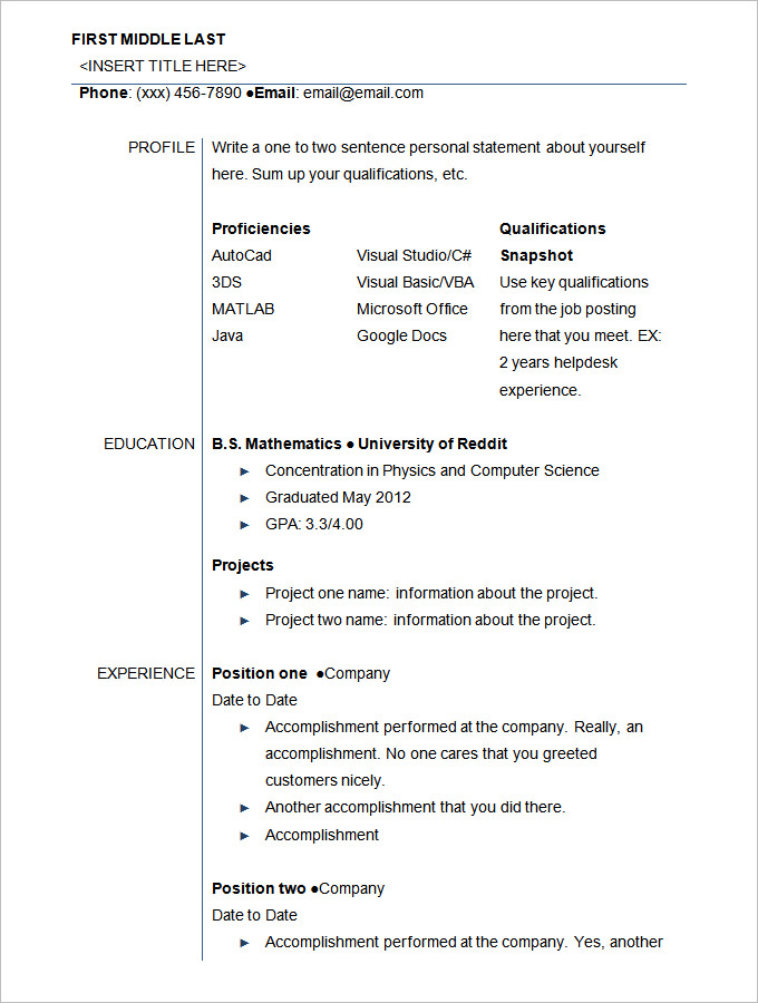 sample student resume template