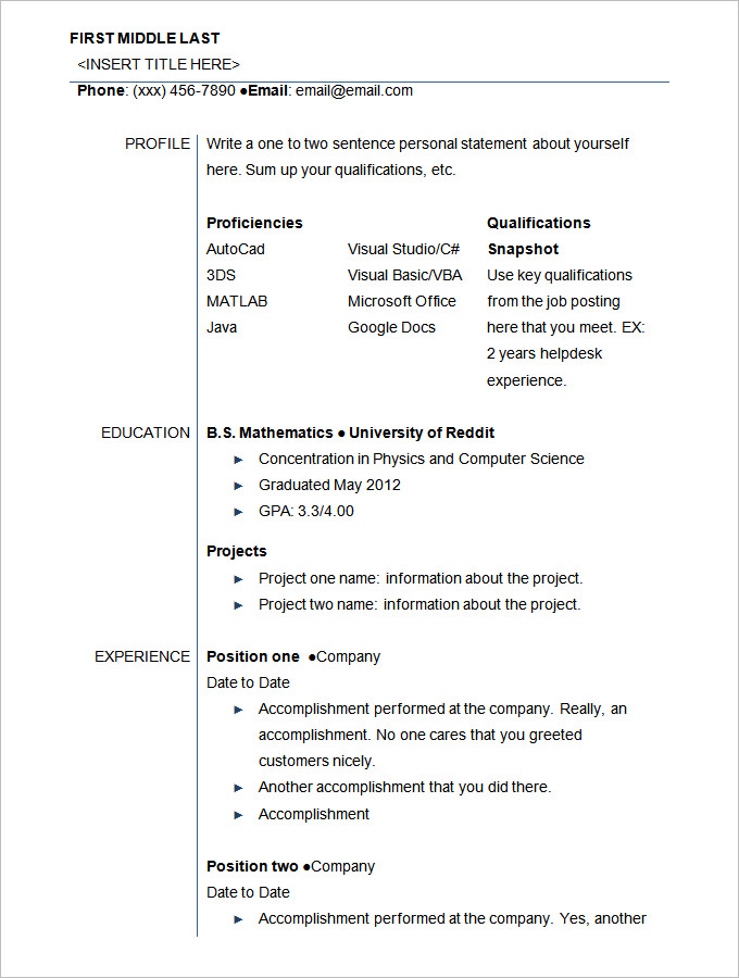 sample student resume