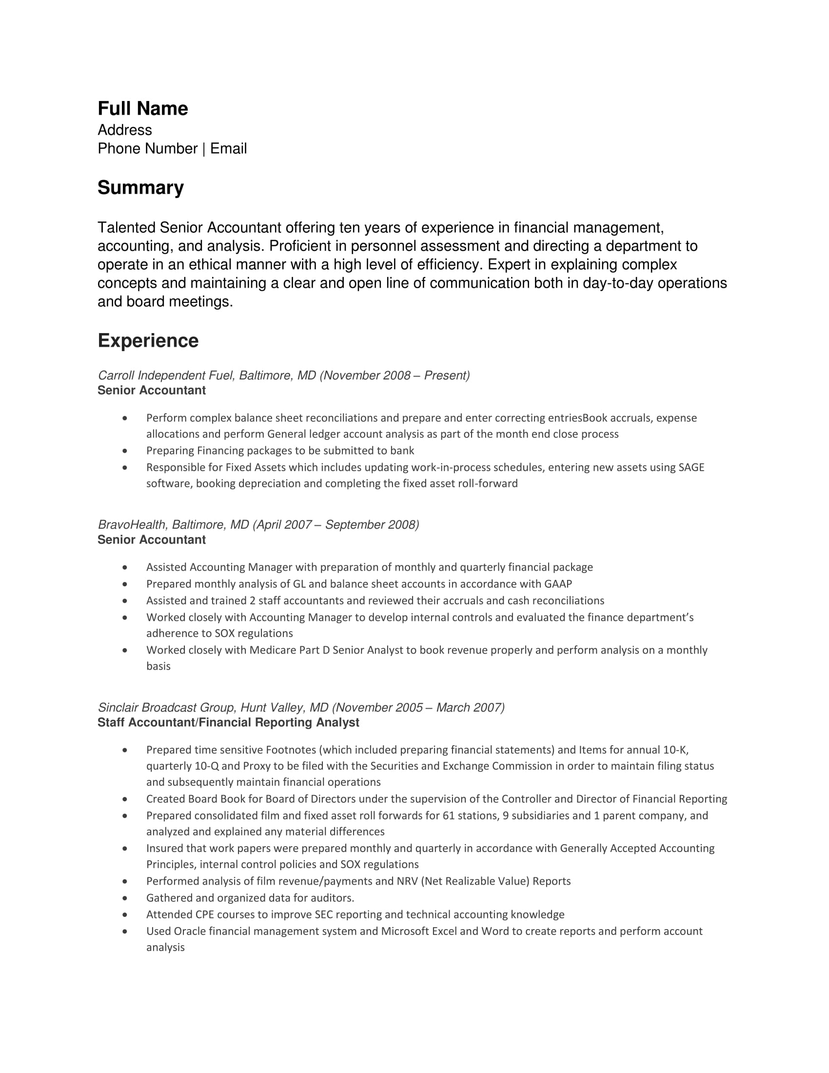 senior accountant resume example