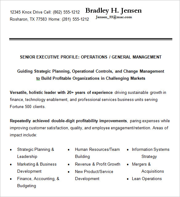 senior executive resume format