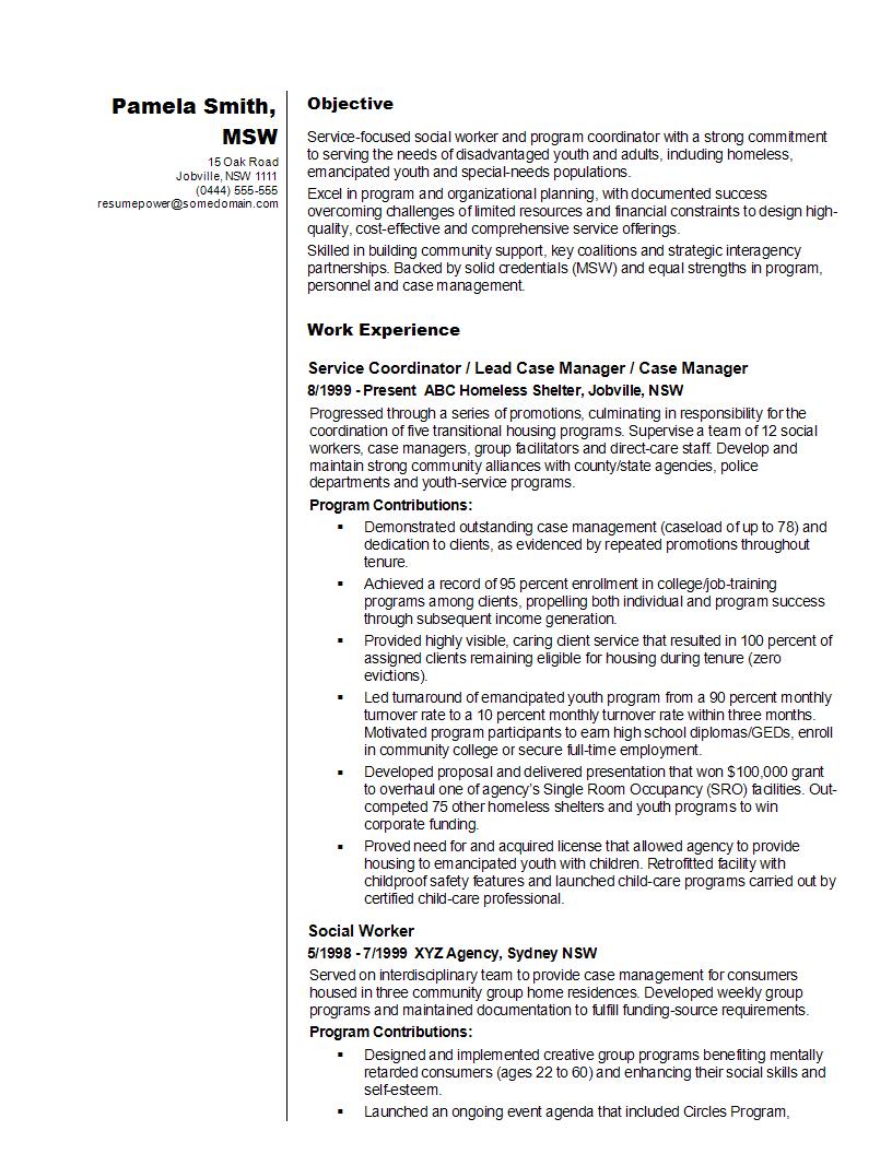 social worker resume sample