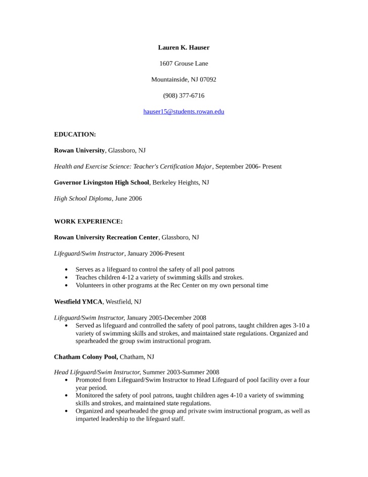 swim instructor resume