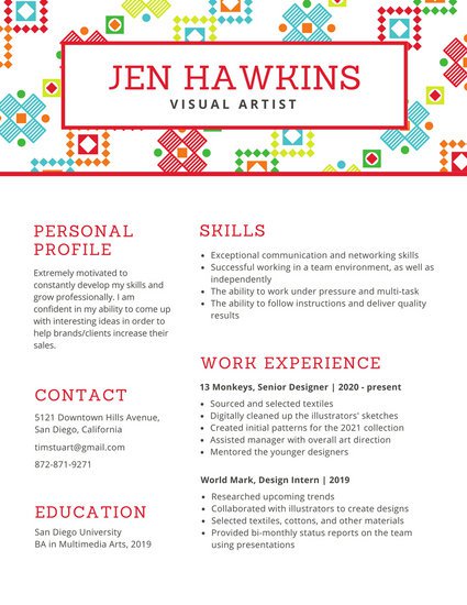 textile resume