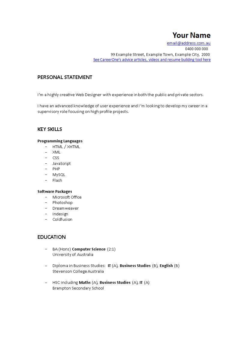 web designer resume