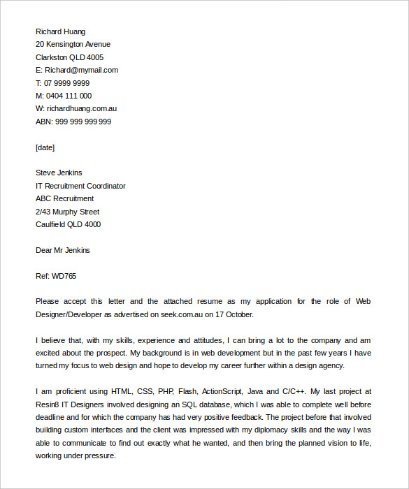 web developer cover letter template