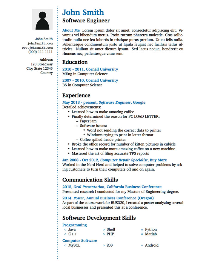 tabular form of cv