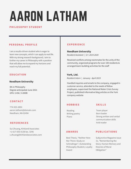 best college resume templates