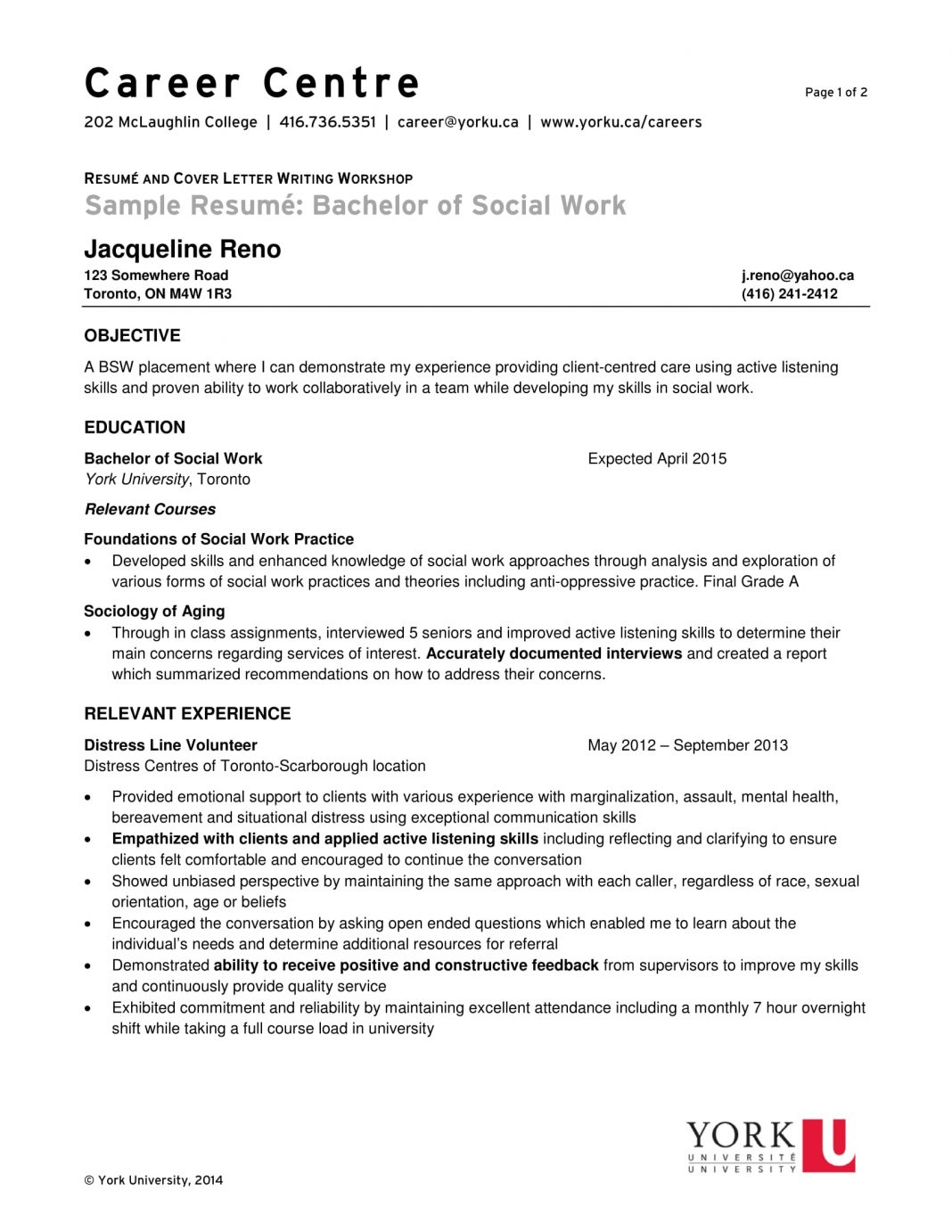 social work resume headline