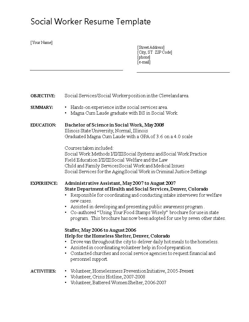 social worker resume objective