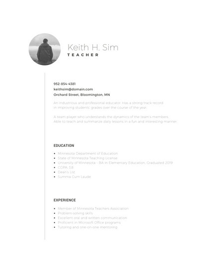 teacher resume template