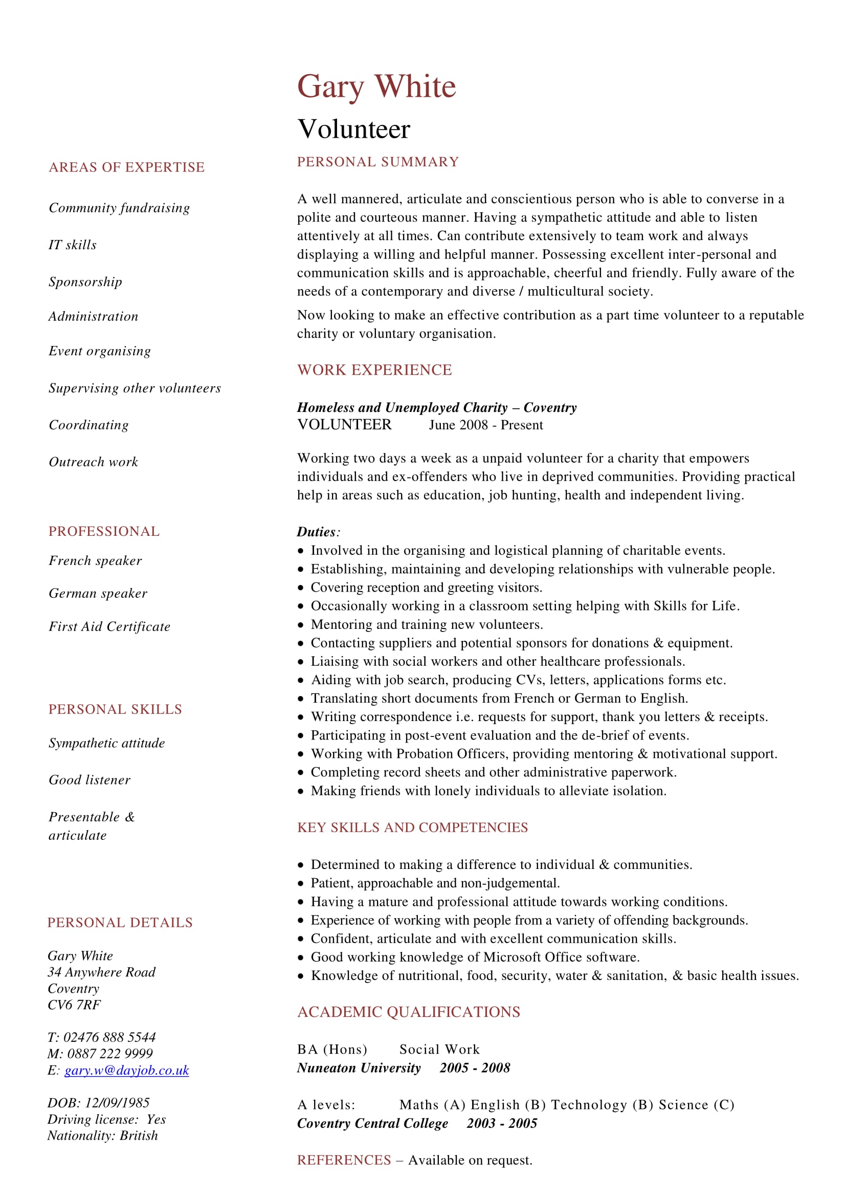 volunteer work resume